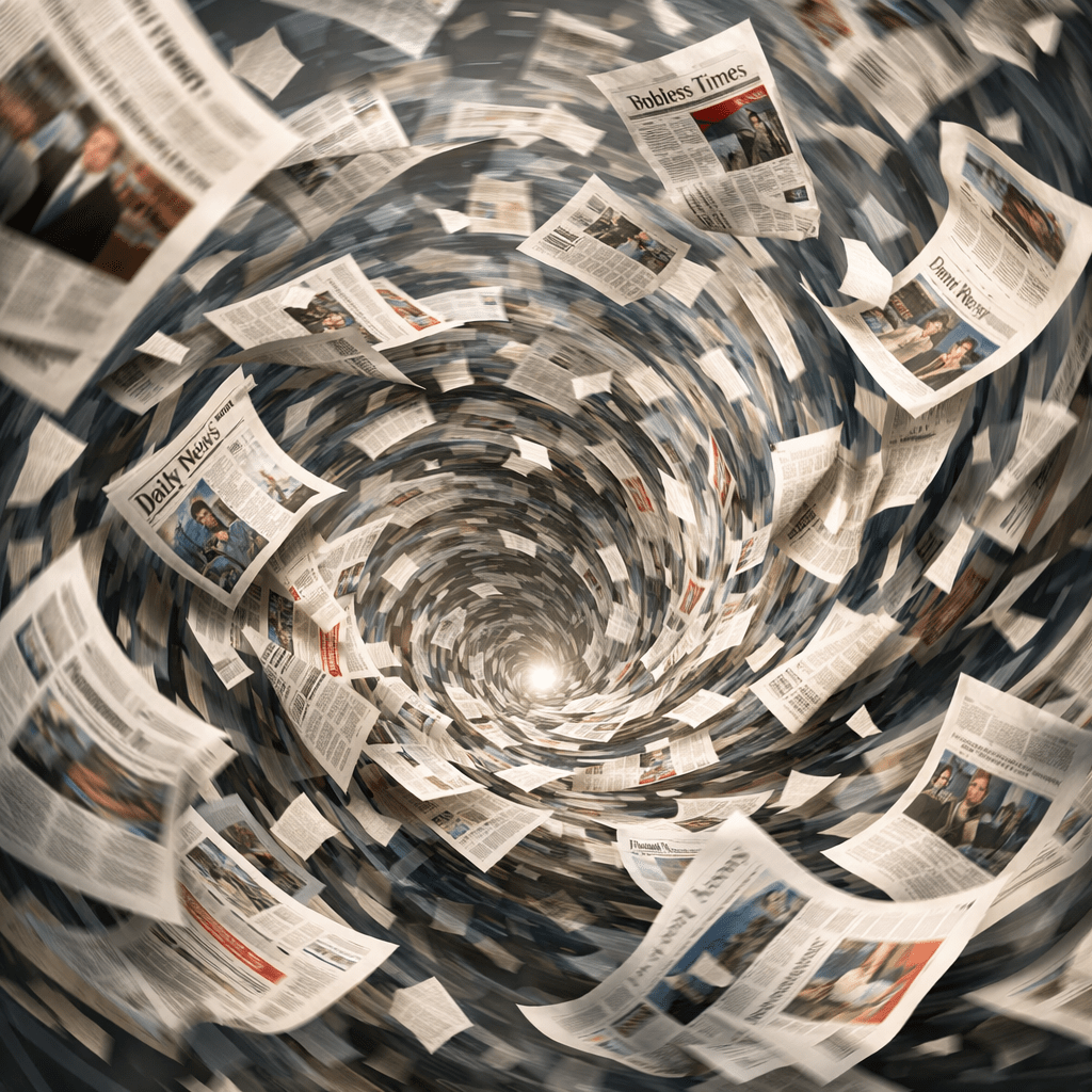 A whirlpool of newspapers and loose pages spinning inward